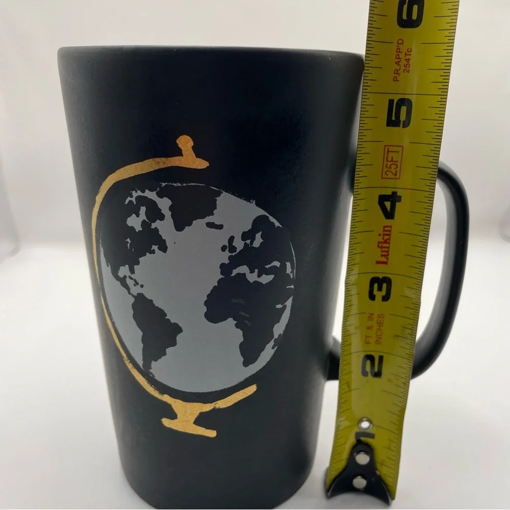 Starbucks 2015 Black with White/Gold Globe Grande Ceramic Coffee Mug (16oz)